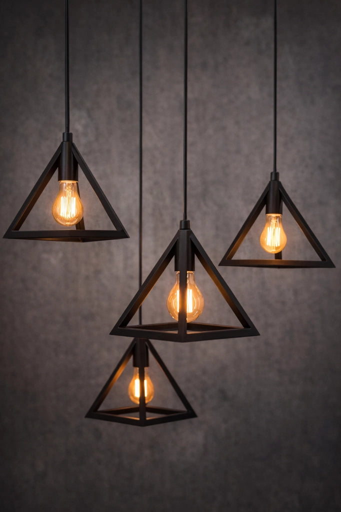 Lampadario a Sospensione E27 in Metallo Nero Design Geometrico Moderno Stile Industriale, Lampada a Soffitto per Cucina Soggiorno Camera