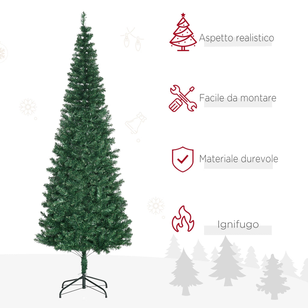EasyComfort Albero di Natale Slim Artificiale 210 cm con Rami Realistici, Albero di Natale Alto e Stretto con Base Pieghevole, Verde