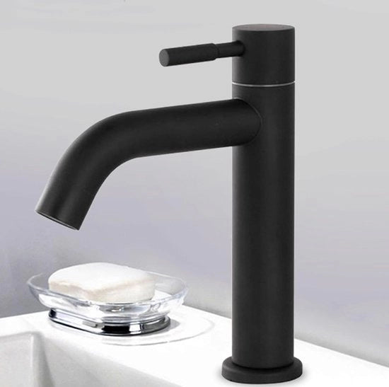 Wastafierorizzonte da bagno in acciaio inossidabile, rubinetto a un giro, rubinetto da bagno, acciaio inossidabile, bagno, rubinetto a getto di acqua liscio, con attacco di tubo (curvo)