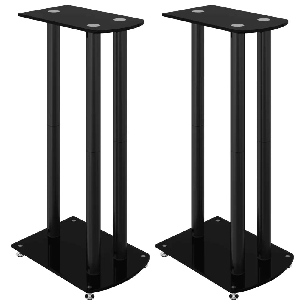Pedane per Casse 2 pz Nero Vetro Temperato Design a 3 Pilastri CFW7377307