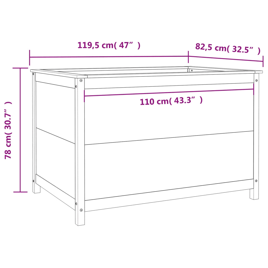 Fioriera | Cassetta per fiori | Vaso Rialzata Giardino Bianca 119,5x82,5x78cm Massello Pino