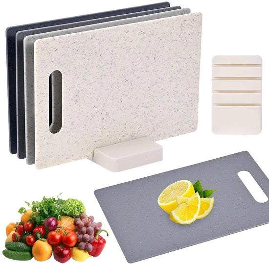 Set di taglieri in plastica a doppia faccia 4 pezzi - Antiscivolo - Resistenti al lavello - 28 x 18 cm - Sostenibili e BPA liberi
