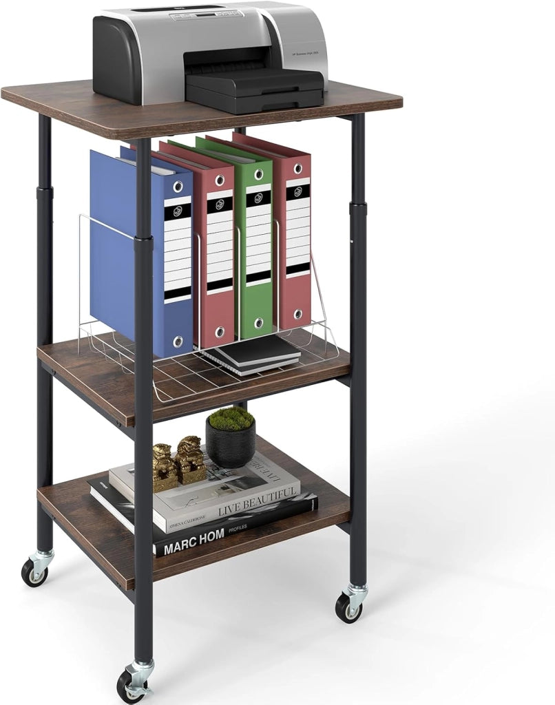 Tavolo per stampante, supporto per stampante regolabile in altezza con ruote, carrello per stampante a 3 livelli per fax, documenti e scanner, supporto per stampante mobile per ufficio e