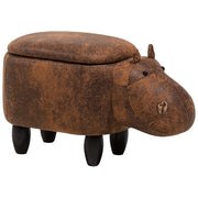 Sgabello per bambini Animale Hippo con contenitore in ecopelle marrone con gambe in legno Poggiapiedi per la scuola materna
