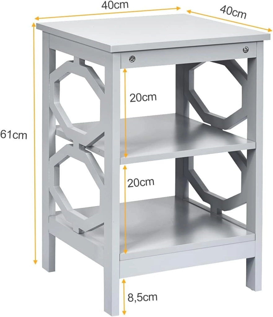 Comodino per Camera da Letto con 3 Ripiani, Tavolino da Salotto, Varie Modelli e Colori (Grigio 8（2 pezzi）)