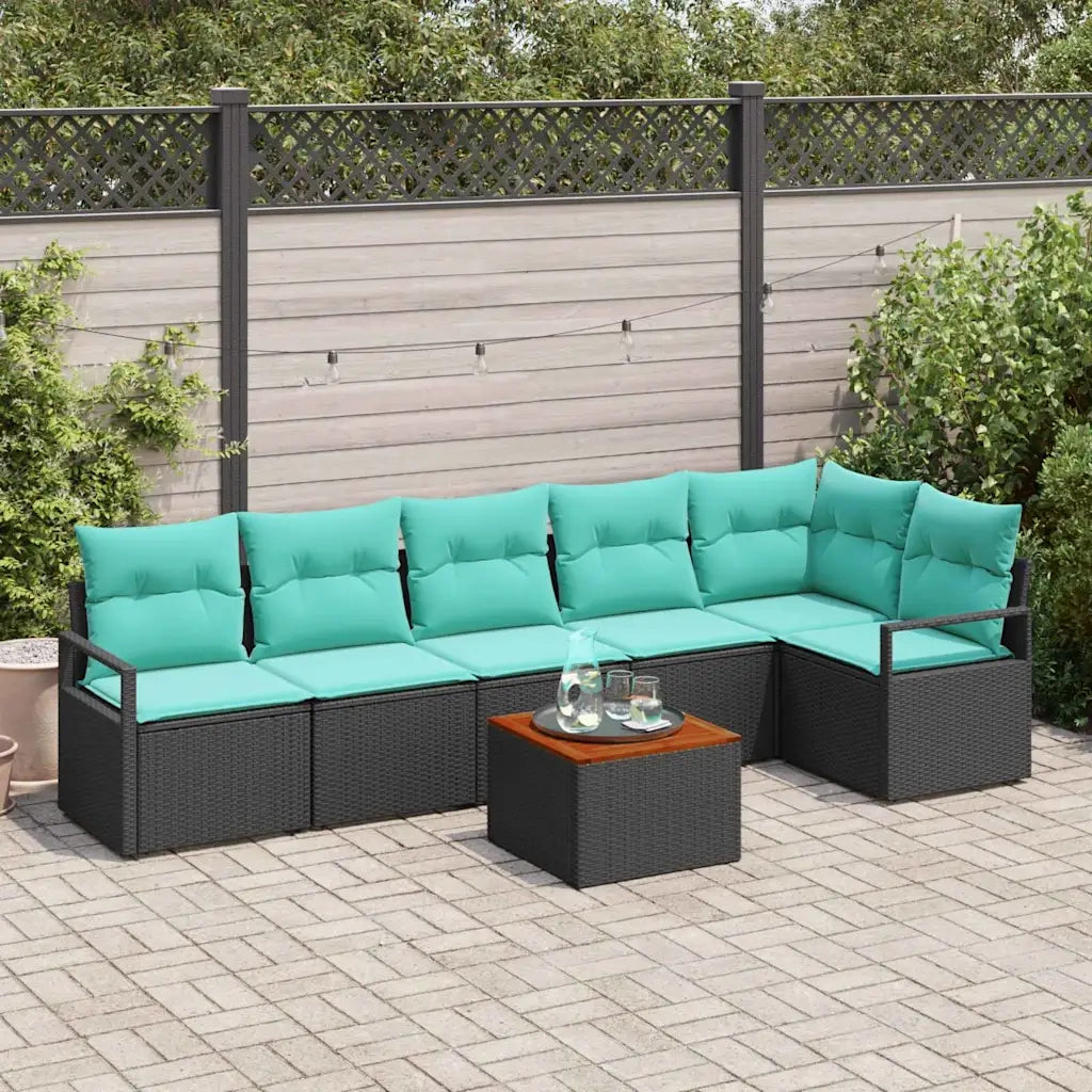 Set Divano da Giardino con cuscino 7 pcs Nero polyrattan