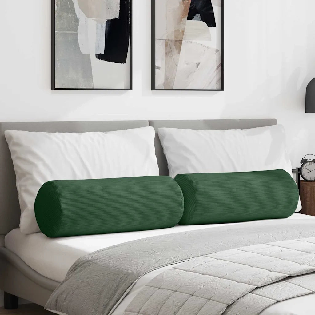 Cuscini a rullo 2 pz | Cuscini per sedie Verde Scuro ? 25 x 70 cm Tessuto in Cords