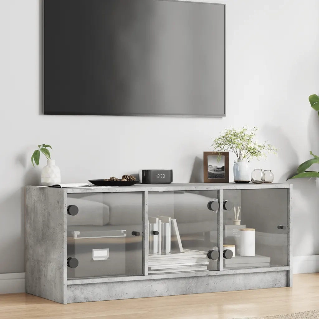Mobile Porta TV con Ante-Mobile per TV-Credenza TV in Vetro Grigio Cemento 102x37x42 cm 607788