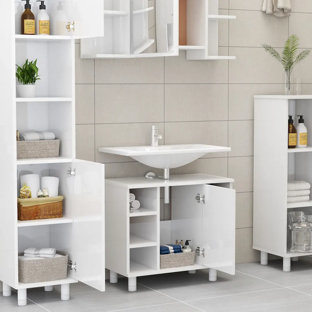 Armadio da Bagno Bianco Lucido 60x32x53,5 cm in Truciolato cod mxl 15442