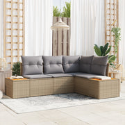 Set Divano da Giardino in 4 pezzi con cuscini Beige Rattan Completato