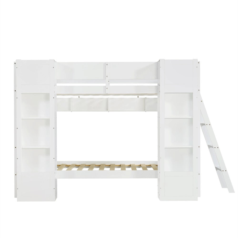 Letto a castello 90x200 cm ¨C Minimal ¨C Bianco in legno con cassetti e mensola