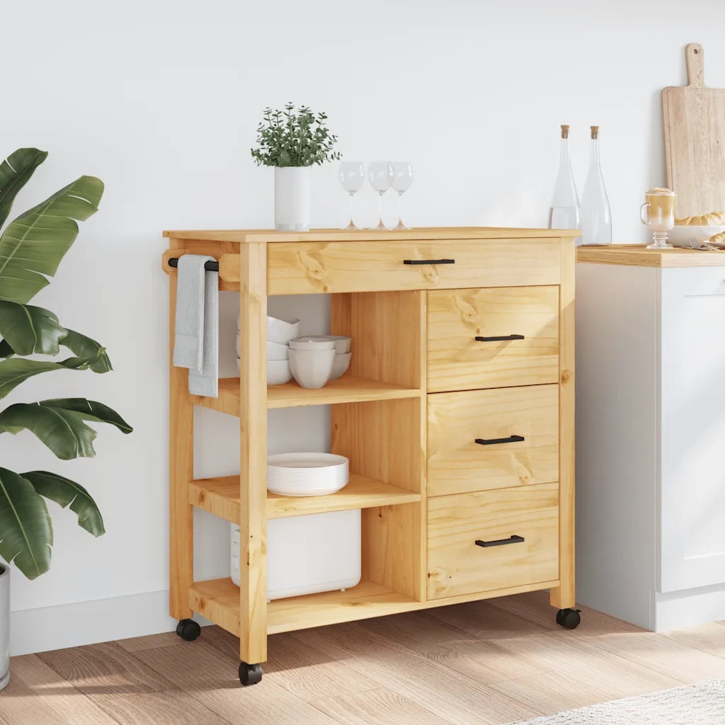 Carrello da Cucina-Scaffale per Cucina MONZA 84x40x88,5 cm in Legno Massello di Pino 610143