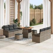 Set di divani da giardino  a 9 pezzi con cuscini grigi in polyrattan e acacia