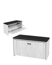 SCARPIERA IN MDF COLOR BIANCO LEGNO CON CASSETTO E SEDUTA IN SIMIL PELLE NERA DIMENSONI 60X24X41 CM