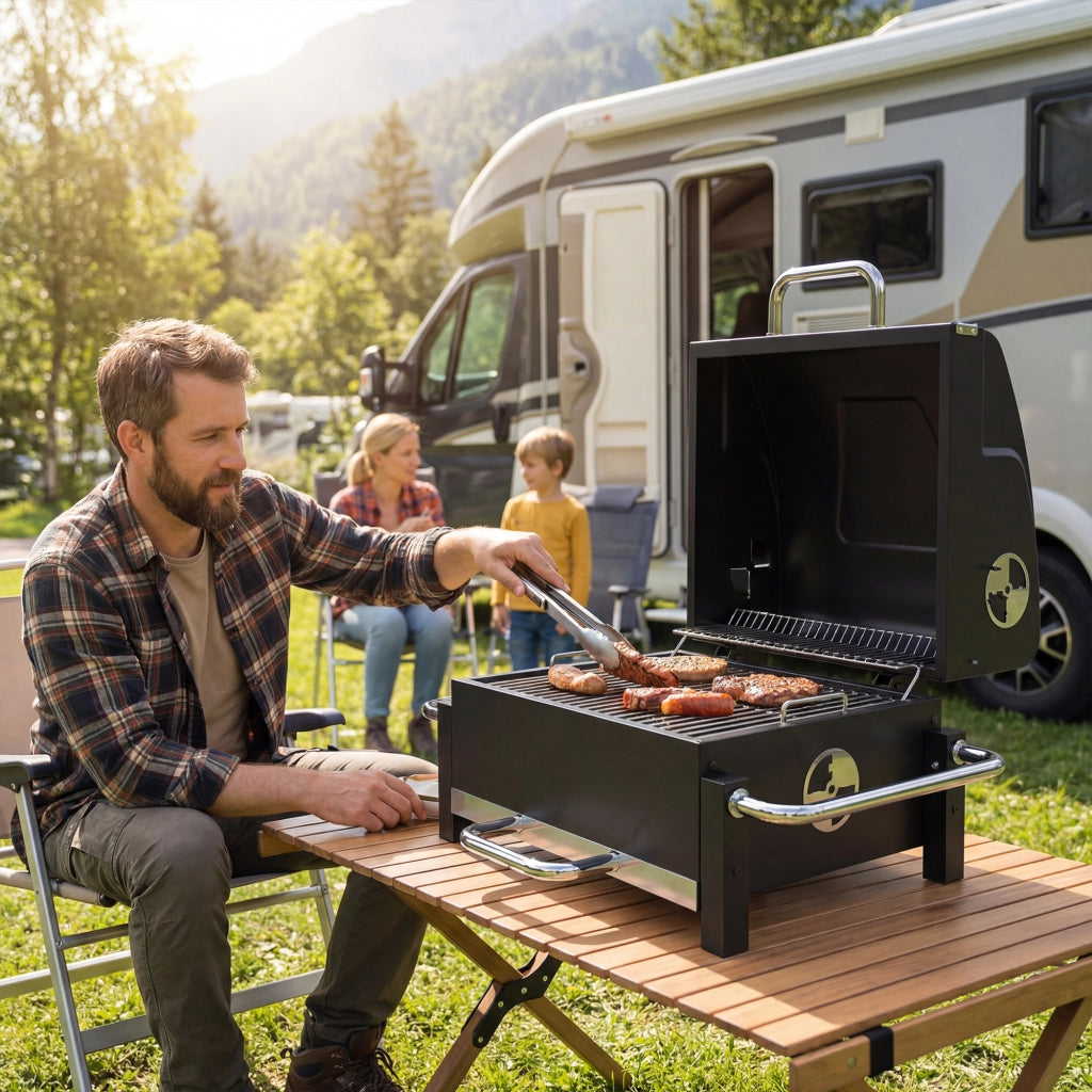 Barbecue a carbone portatile con coperchio ¨C zephmum ¨C grigio antracite 55x45x105 cm