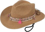 Cappello di paglia bohemien con bordo largo - Protezione UV - Ripiegabile - Design retrò - Peso leggero 160 gr
