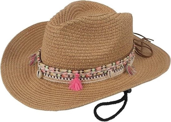 Cappello di paglia bohemien con bordo largo - Protezione UV - Ripiegabile - Design retrò - Peso leggero 160 gr