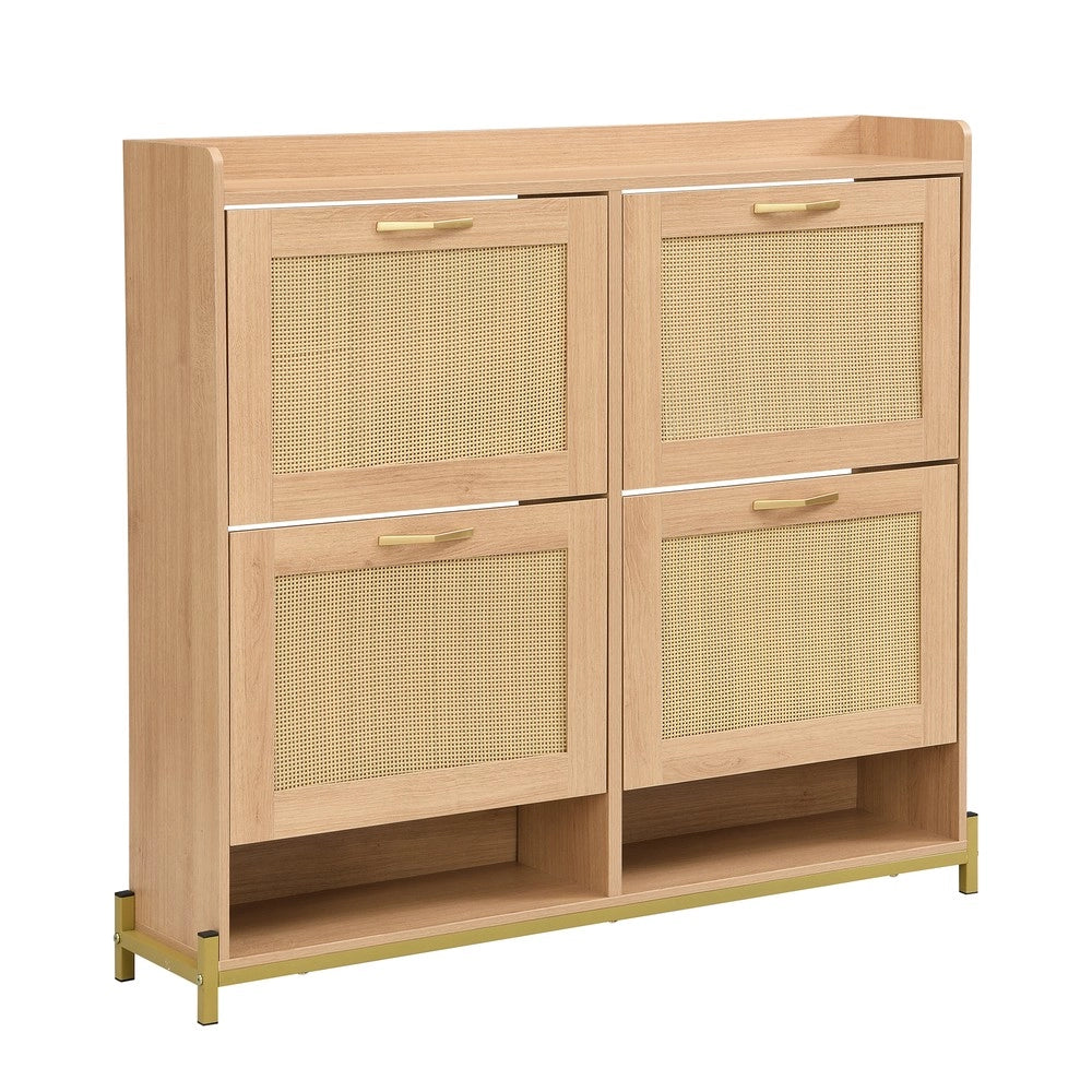 Scarpiera in Legno con Ante in Rattan e Ripiani ¨C MINIMAL ¨C 4 Ante, Metallo