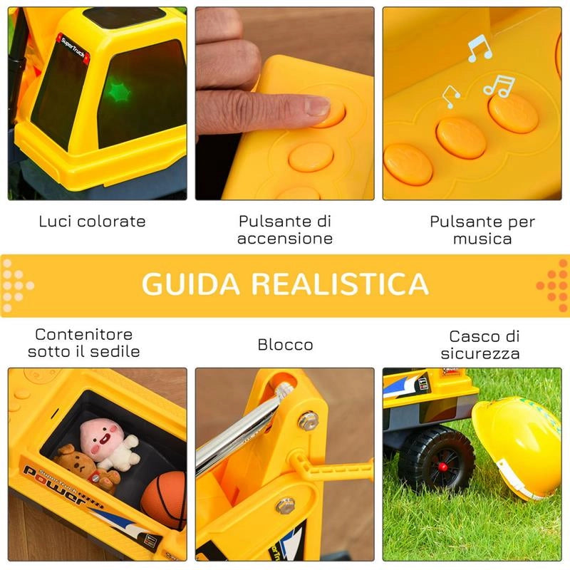 RUSPA GIOCATTOLO 2 IN 1 CON ESCAVATORE PER BAMBINI 2-3 ANNI 90X28X58 CM GIALLO