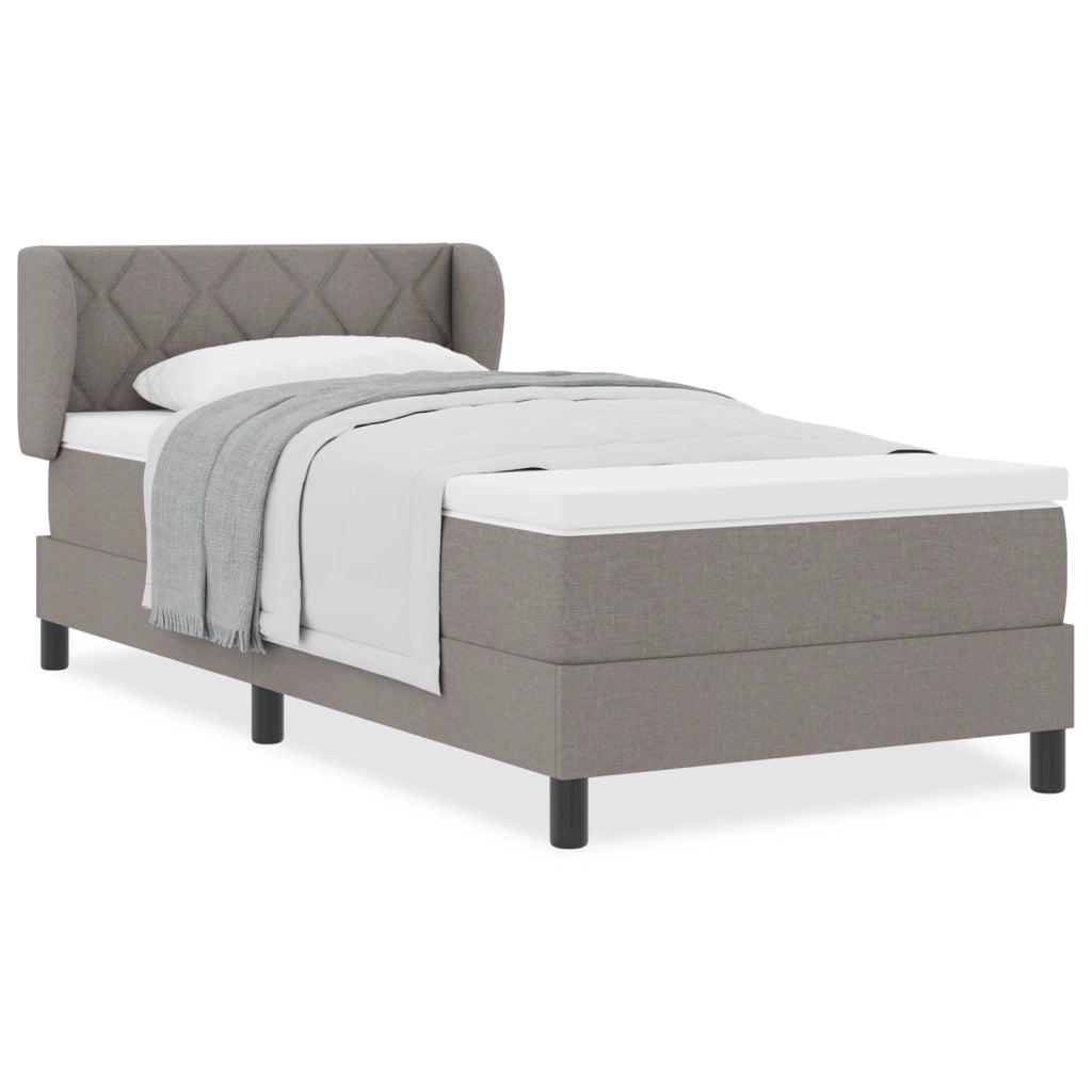 Letto Box Spring con Materasso in Tortora, 90x190 cm, Tessuto