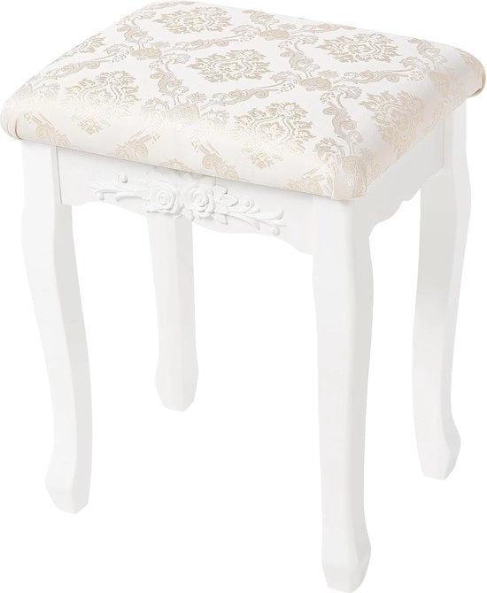 Sedia per Tavolo da Trucco in Stile Barocco con Design Comodo e Comfortevole in Bianco