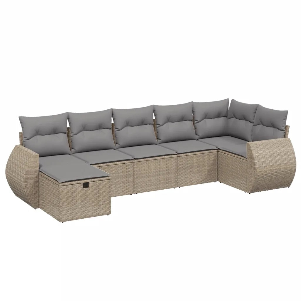 Set Divano da Giardino 7 pz con Cuscini Beige Misto Polyrattancod mxl 115563