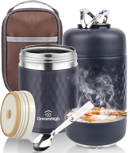 Contenitore termico da 700 ml per alimenti, contenitore di riscaldamento in acciaio inossidabile, contenitore alimenti con manico portatile, flacone termico alimenti impermeabile, 12 ore caldo, 12 ore freddo (nero)