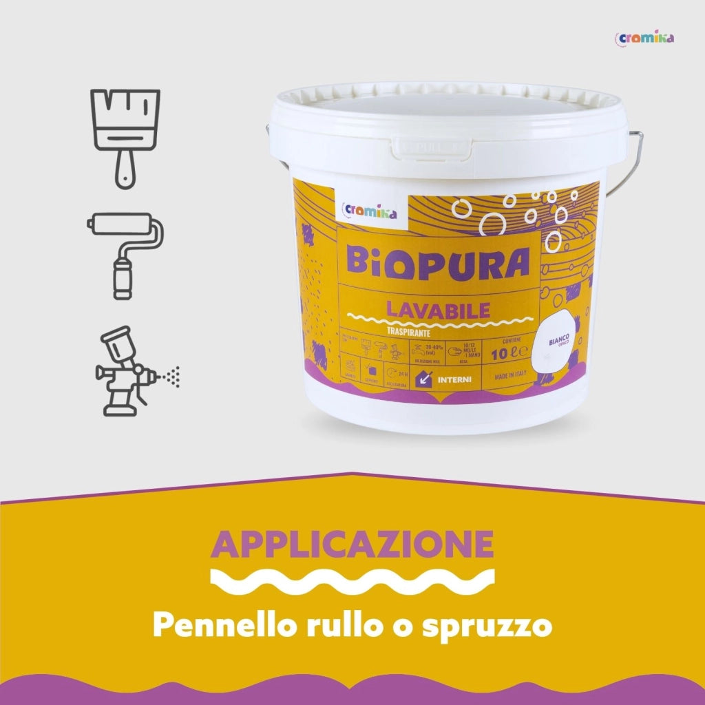 Superpittura lavabile traspirante interni alta copertura linea biopura cromika *** formato 10 lt, confezione 1