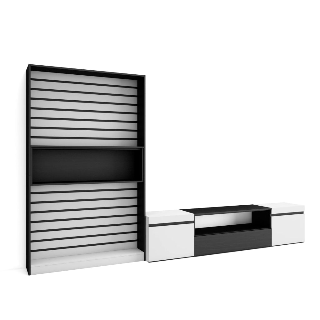 Mobile TV, Soggiorno, 310x35x186cm, Per TV fino a 80", Set di mobili, Bianco e nero RF2842