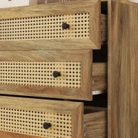 Cassettiera 3 Cassetti in Rattan Intrecciato, 80 x 35 x 76 cm, Legno naturale
