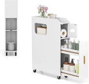 Piccolo Mobile da Bagno 16 cm, Armadietto da Bagno Stretto, Porta Carta, Porta Spazzola, Mobile WC Compatto con Cassetto e Ruote, Organizzazione del Bagno per Spazio Piccolo, Bianco
