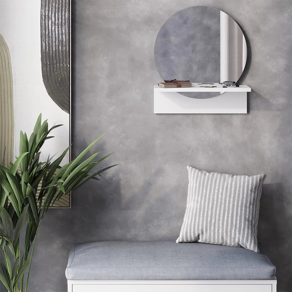 Specchio bagno Elyra, Bianco, 40 x 47.5 cm con ripiano, adatto per il montaggio a parete in bagno e in ambienti abitativi