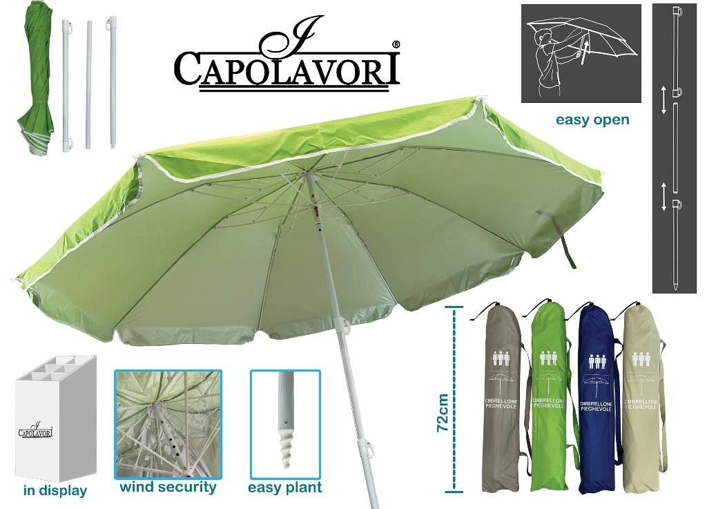 Ombrellone Mare Spiaggia Easy Open 8 Stecche 200 cm Vari Colori