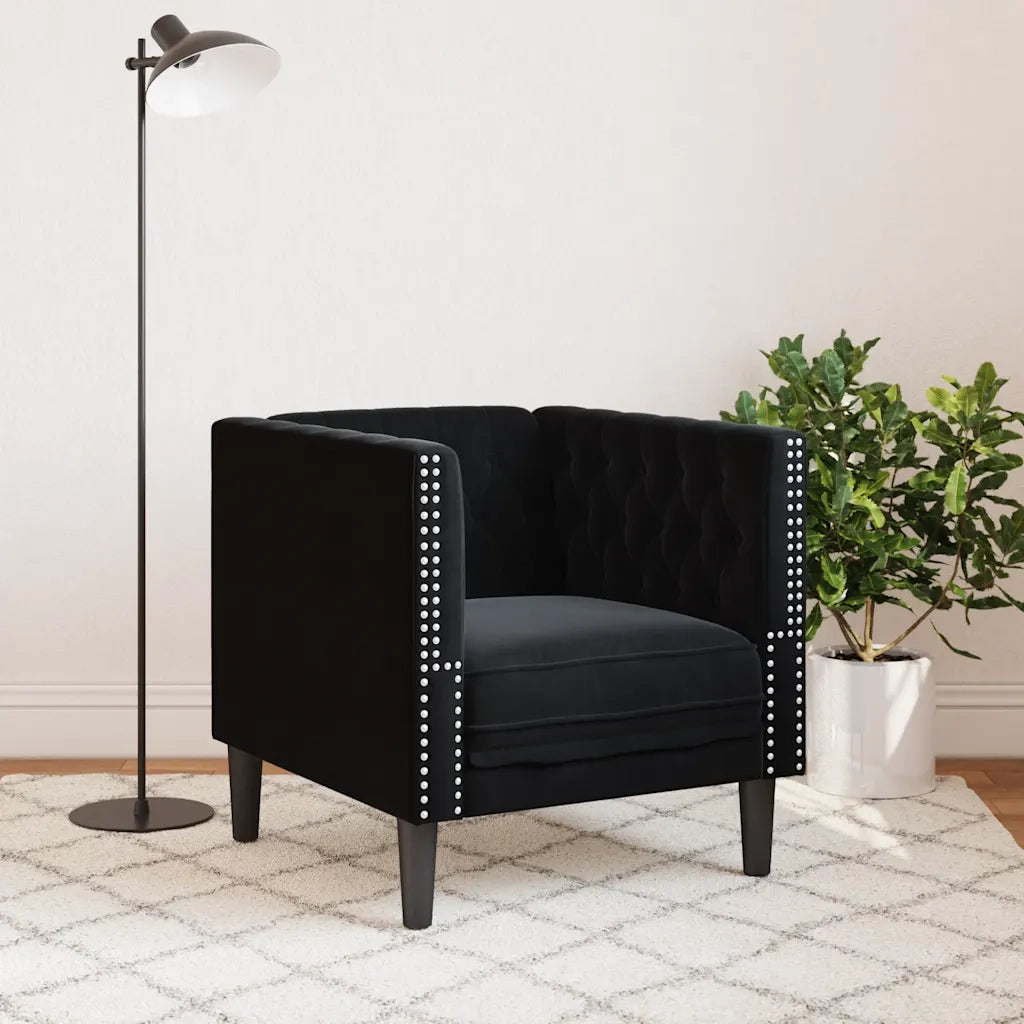 Divano Sedia-Poltrona Chesterfield Nera in Velluto