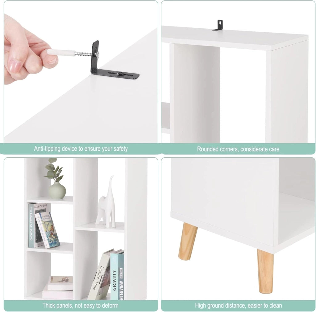 Libreria da Parete con 5 Vani Portaoggetti a Giorno, Scaffale Moderno Autoportante Salvaspazio per Soggiorno, Camera da Letto, Ufficio, Bianco, 60x95x30cm, SK011ws