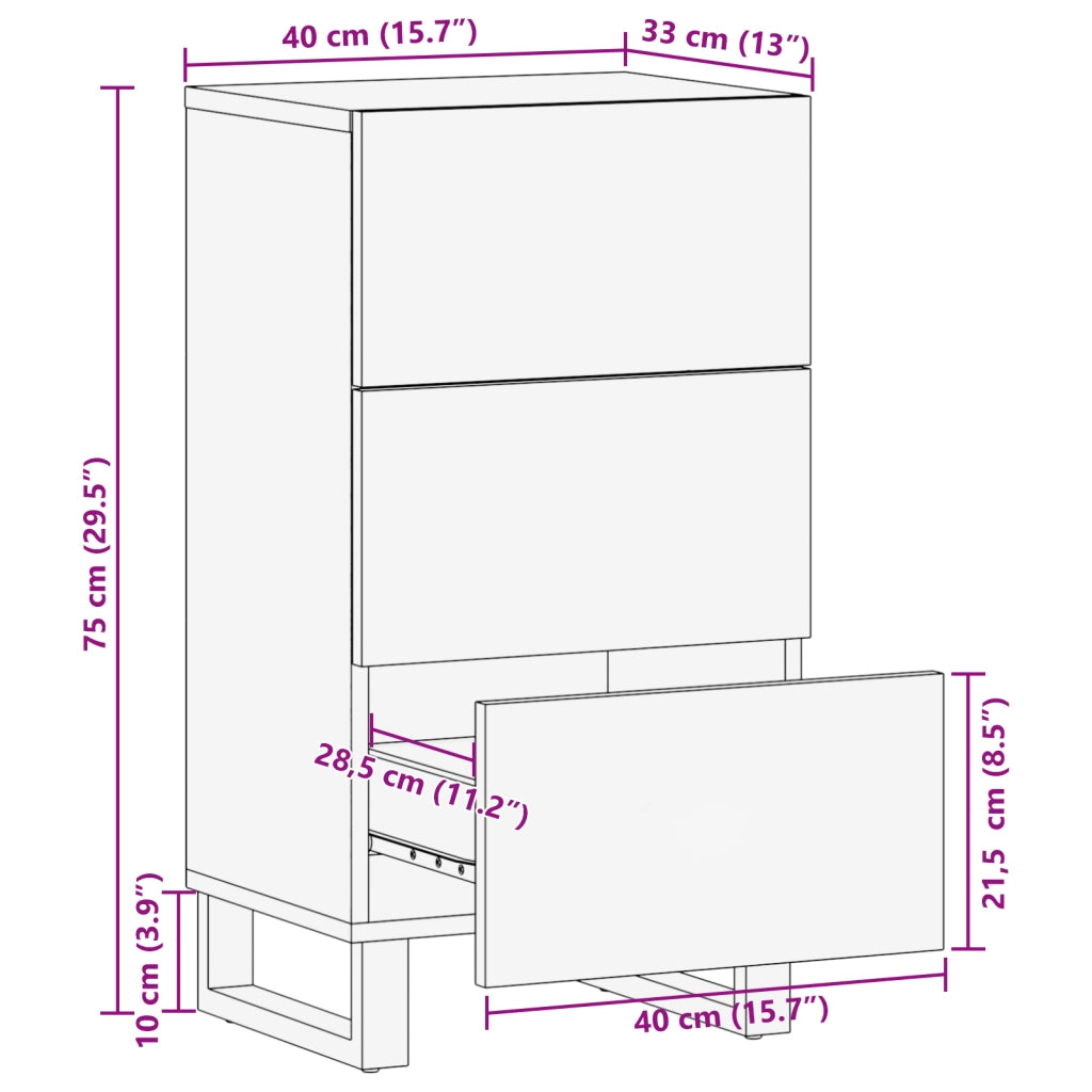 Mobile Sideboard 40x33.5x75 cm in Legno Massello di Mango