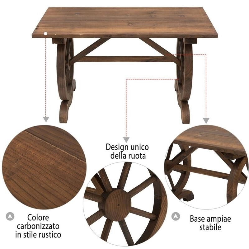 TAVOLO DA GIARDINO IN LEGNO STILE COUNTRY E GAMBE A RUOTA 113 X 60 X 65 CM