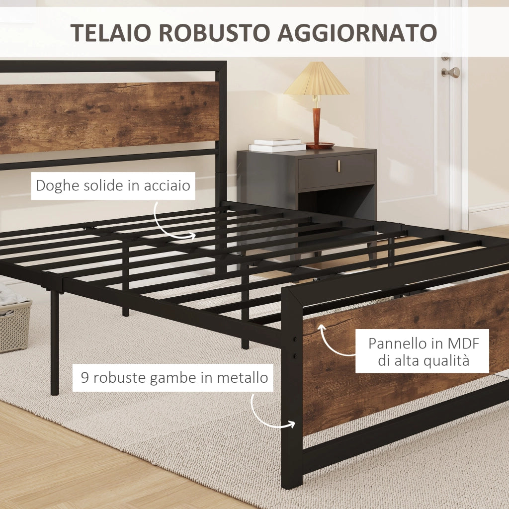 Letto Matrimoniale Struttura in Legno e Acciaio con Doghe ¨C Zephmum ¨C 160x200