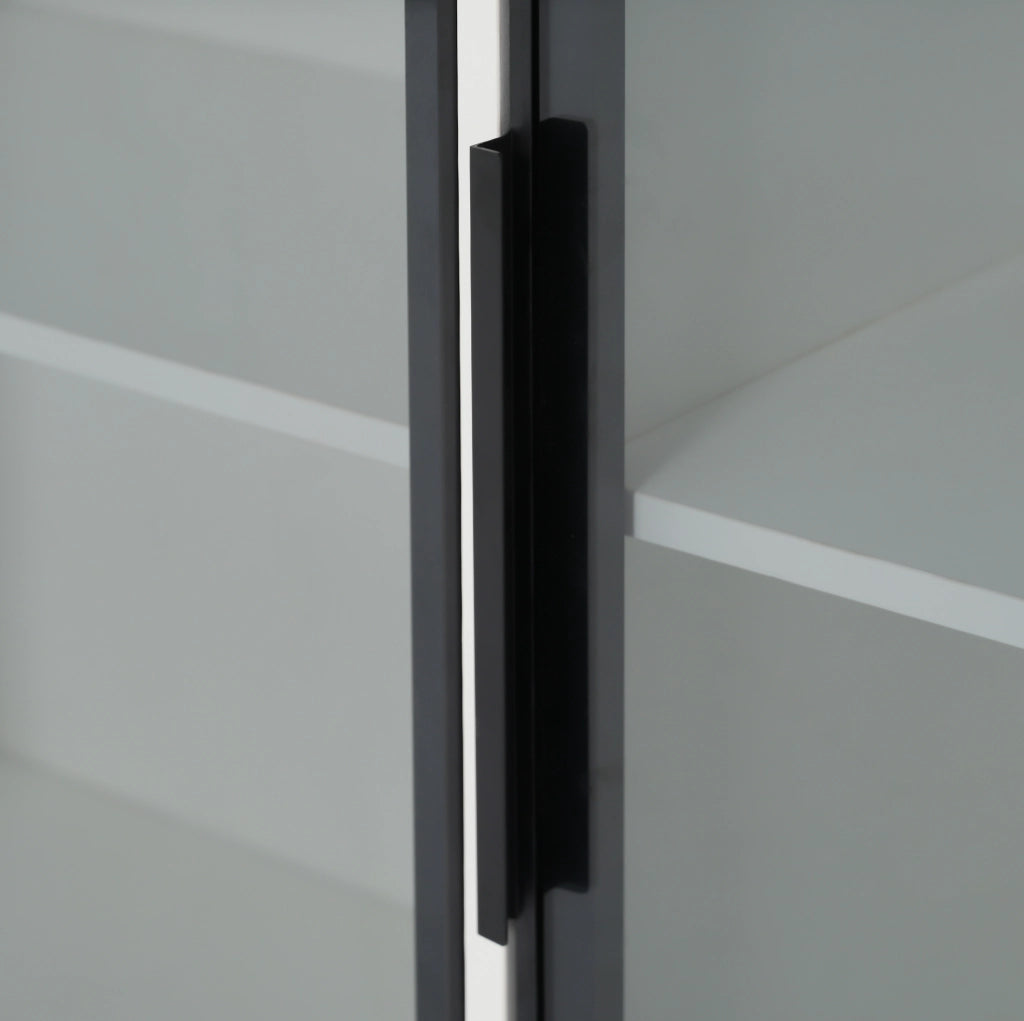 Vetrina in legno truciolare 120 x 30 x 73 cm bianca con frontali in vetro grigio e LED