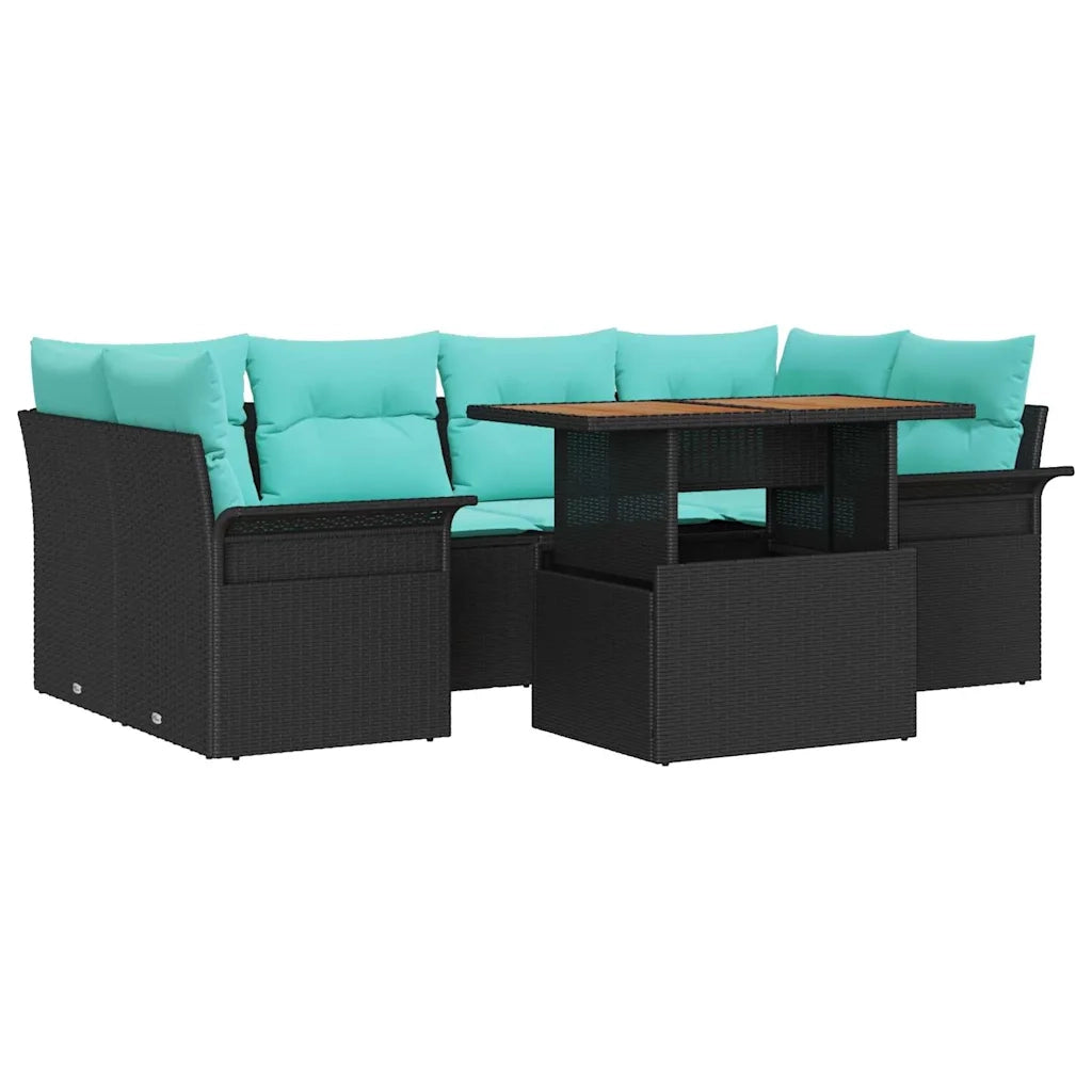 Set Divano da Giardino con cuscino 7 pcs Nero e blu