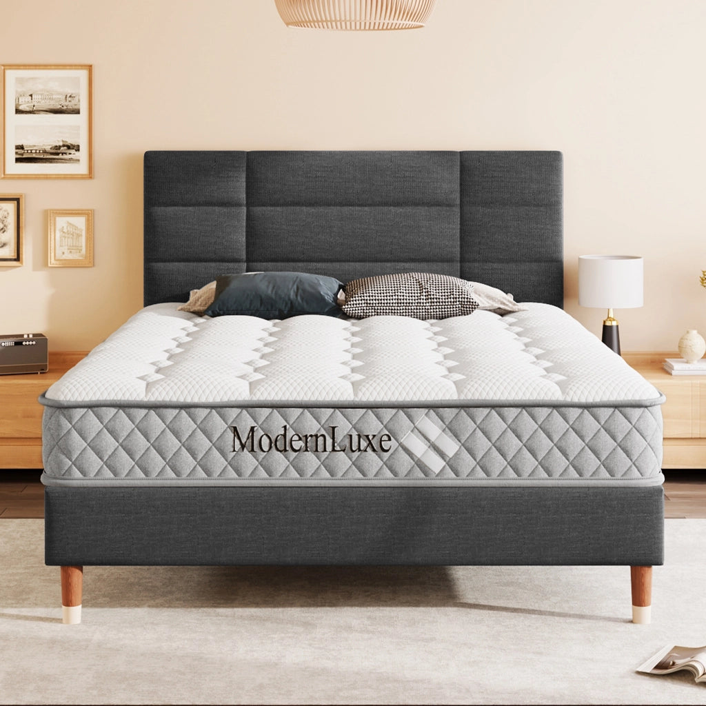 Letto matrimoniale – 140x200 cm – testiera imbottita rete – lino grigio scuro