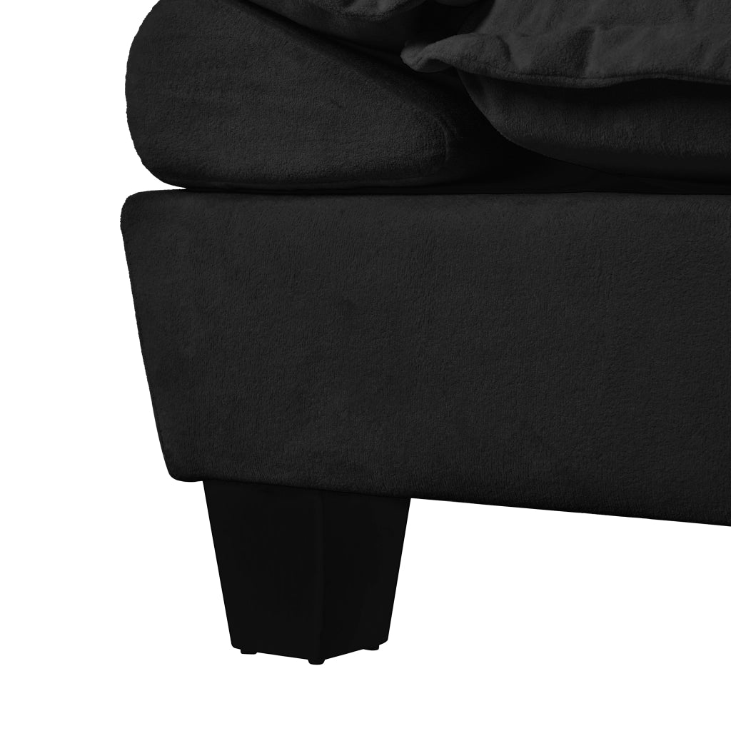 Divano modulare angolare con braccioli ampi, schienale rinforzato, tessuto chenille nero 194 × 151 × 90 cm
