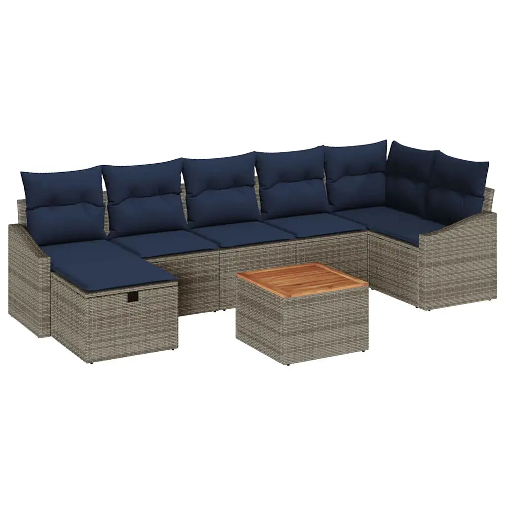 Set Divano da Giardino con cuscino 8 pcs Grigio Poly Rattan