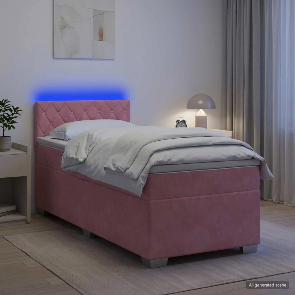 Letto con Box Spring, Materasso e LED Rosa 80 x 200 cm Velluto 3452065