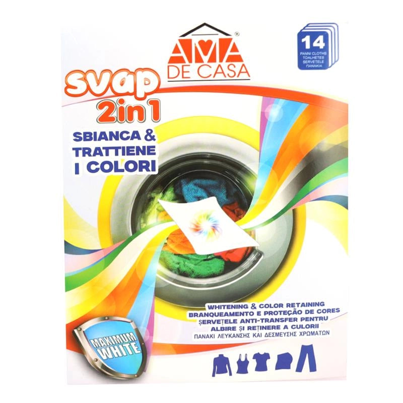PANNO PER LAVAGGIO SVAP 2 IN 1 SBIANCA E TRATTIENE COLORI MAXIMUM WHITE 14PZ