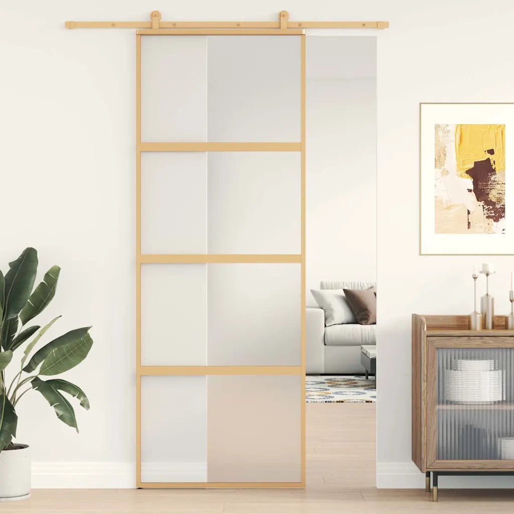 Porta Scorrevole Dorata 76x205 Vetro Smerigliato ESG Alluminio 155181