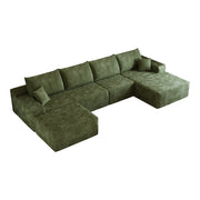 Divano angolare modulare con chaise longue e seduta profonda in tessuto a coste verde