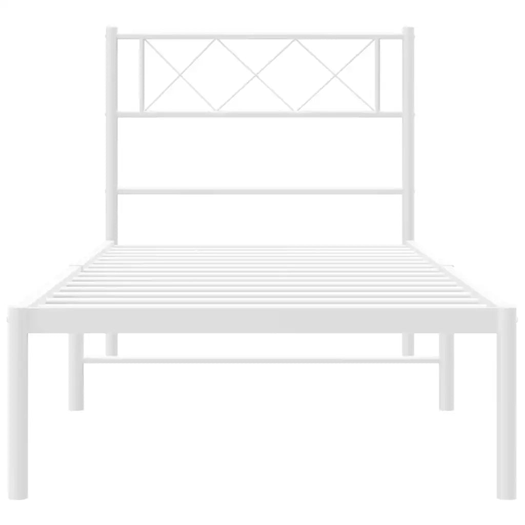 Letto singolo | Letto per adulti | Giroletto con Testiera Metallo Bianco 100x190 cm