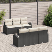Set Divano da Giardino  7 Pezzi con Cuscini Nero Polyrattan
