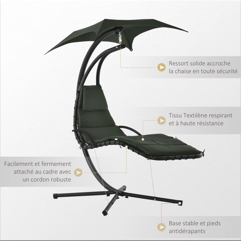 Poltrona a dondolo sospesa per esterni con parasole ¨C Zephmum ¨C Grigio scuro Nero 190x110x190 cm